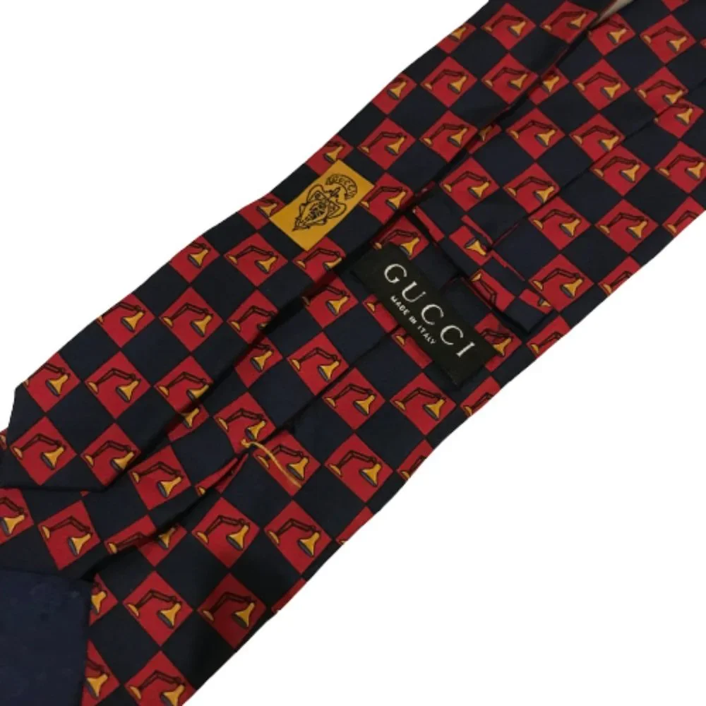 Mens Gucci Red Navy Vintage Pure Silk Student Desk Lamp Neck Tie Made in Italy